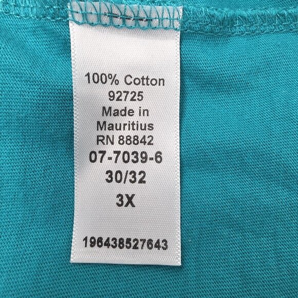 Woman Within Shirt Womens 3X Teal White Layered Look Long Sleeve Cotton - Picture 6 of 9